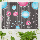 Linge De Cuisine Coeurs et fleurs rose et bleu Whimsical (Plié)