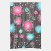 Linge De Cuisine Coeurs et fleurs rose et bleu Whimsical (Vertical)