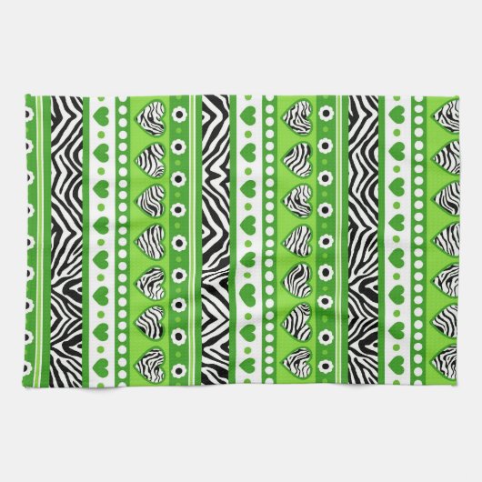 Linge De Cuisine Coeurs et points abstraits en zèbre noir et blanc (Horizontal)