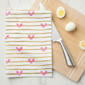 Linge De Cuisine Coeurs et rayures roses d'or (Quart Plié)