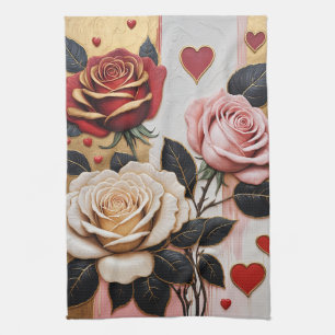 Linge De Cuisine Coeurs et Roses opulents