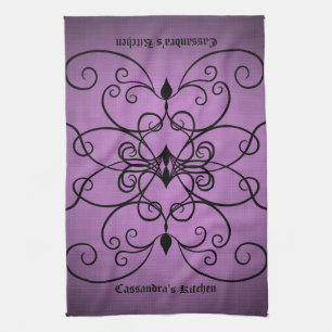 Linge De Cuisine Coeurs et tourbillons noirs et violets personnalis