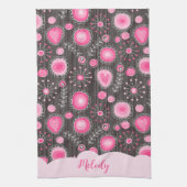 Linge De Cuisine Coeurs gris rose blanc et nom fleuri (Vertical)