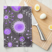 Linge De Cuisine Coeurs gris violet blanc et fleurs florales (Quart Plié)