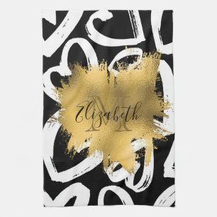 Linge De Cuisine Coeurs Motif et Golden Foil