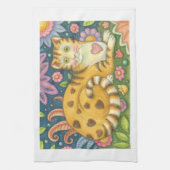 Linge De Cuisine Coeurs N'Stripes Tabby Art folklorique Chat Servie (Vertical)