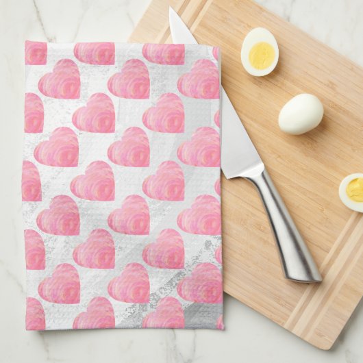 Linge De Cuisine Coeurs roses (Quart Plié)