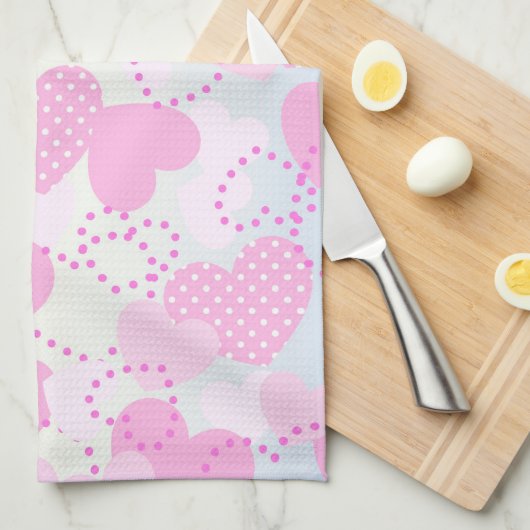 Linge De Cuisine Coeurs roses (Quart Plié)