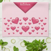 Linge De Cuisine Coeurs roses Avec Texte Personnalisable (Plié)