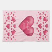 Linge De Cuisine Coeurs roses Avec Texte Personnalisable (Horizontal)