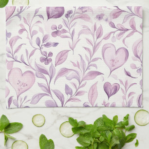 Linge De Cuisine Cœurs roses feuilles violettes