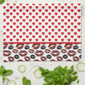 Linge De Cuisine Coeurs Rouges Et Baisers (Plié)