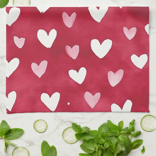 Linge De Cuisine Cœurs Rouges Roses Blancs (Plié)