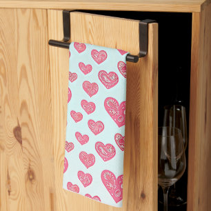 Linge De Cuisine Cœurs valentines à pois rose et paisley 
