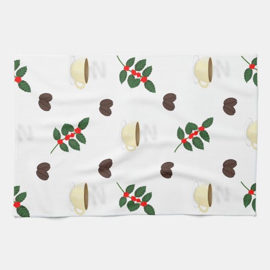 Linge De Cuisine Coffee Pattern with Beans, Cups, and Coffee trees (Horizontal)