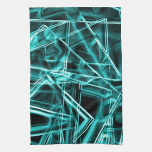 Linge De Cuisine coins carrés et taches "néon" cyan ou bleu ciel