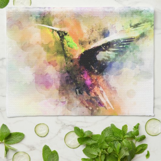 Linge De Cuisine Colibri à l'aquarelle (Plié)