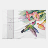 Linge De Cuisine Colibri à l'aquarelle avec fleurs (Horizontal)