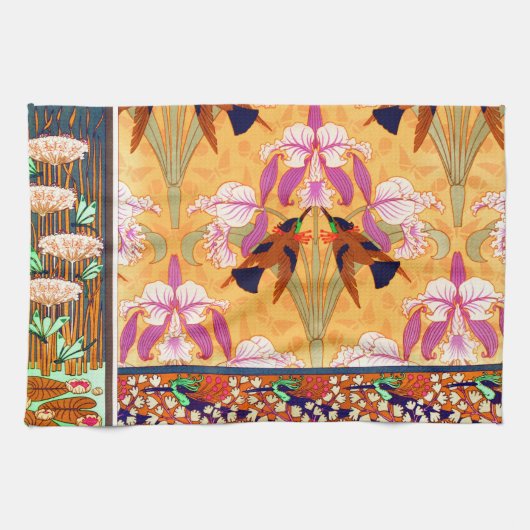 Linge De Cuisine Colibri Art nouveau et fleur d'orchidée (Horizontal)