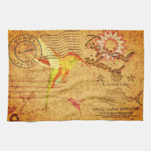 Linge De Cuisine Colibri de l'île tropicale yello carte postale vin