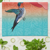 Linge De Cuisine Colibri de style tatouage et Ombre de fleurs rouge (Plié)
