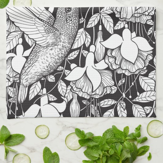 Linge De Cuisine Colibri et fuchsia (Plié)