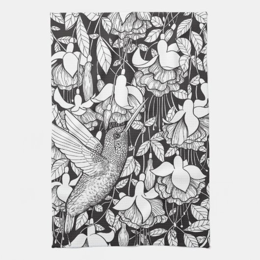 Linge De Cuisine Colibri et fuchsia (Vertical)