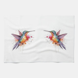 Linge De Cuisine colibri exotique coloré en aquarelle