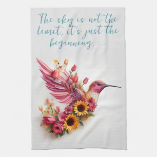 Linge De Cuisine Colibri personnalisé volant avec des fleurs