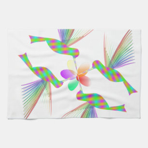 Linge De Cuisine Colibris arc-en-ciel s'embrassant une fleur