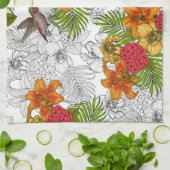 Linge De Cuisine Colibris et bouquet tropical (Plié)