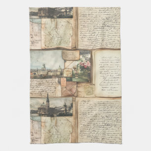 Linge De Cuisine Collage de cartes postales anciennes avec lettres 