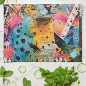 Linge De Cuisine Collage de chat en papier mixte coloré (Plié)