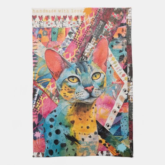 Linge De Cuisine Collage de chat en papier mixte coloré (Vertical)