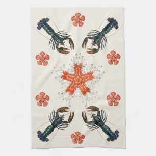 Linge De Cuisine Collage de conception de homard et de corail vinta