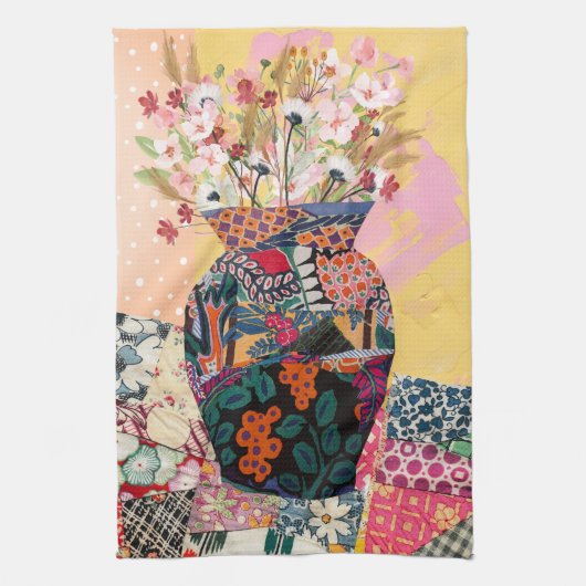 Linge De Cuisine Collage de papier floral lunaire mixte (Vertical)