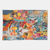 Linge De Cuisine Collage de papier mixte chat mixte (Horizontal)