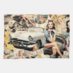 Linge De Cuisine Collage Des Filles Rétro Des Années 1950