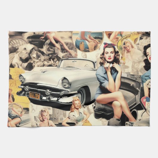 Linge De Cuisine Collage Des Filles Rétro Des Années 1950 (Horizontal)