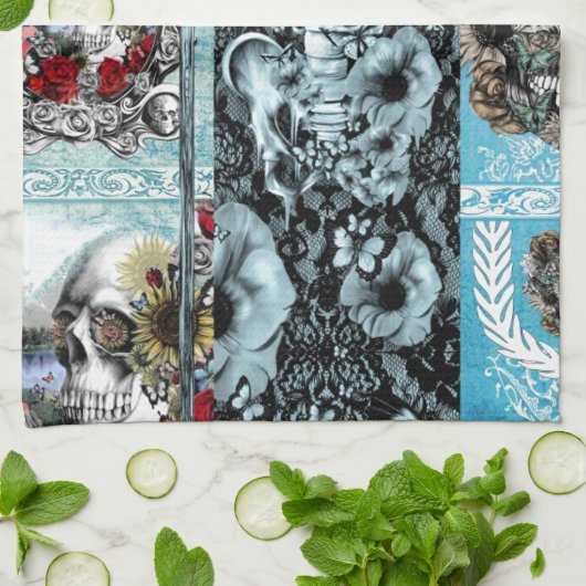 Linge De Cuisine Collage fleuri de crâne (Plié)