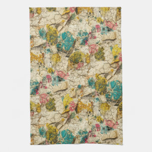 Linge De Cuisine Collage floral vintage avec texture de papier viei
