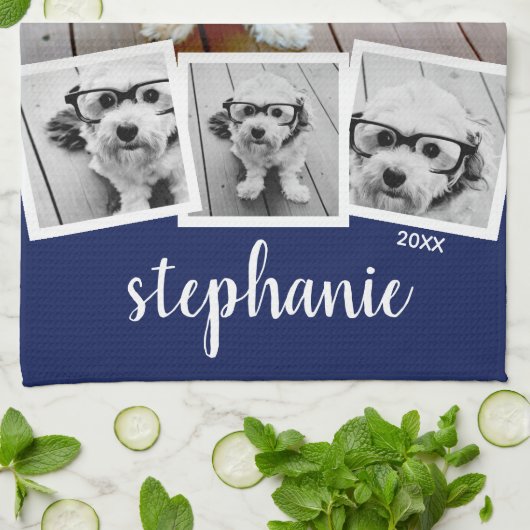 Linge De Cuisine Collage photo 4 tendance Nom du script Bleu Bleu (Plié)