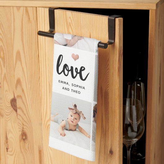 Linge De Cuisine Collage photo simple et chic | Amour avec coeur (Pliage en tiers)