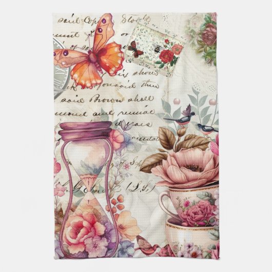 Linge De Cuisine Collage vintage aquarelle (Vertical)