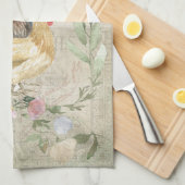 Linge De Cuisine Collage vintage - coqs et fleurs (Quart Plié)