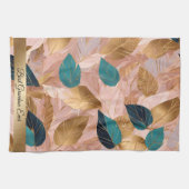 Linge De Cuisine Collection moderne de Feuilles Boho en or rose vif (Horizontal)