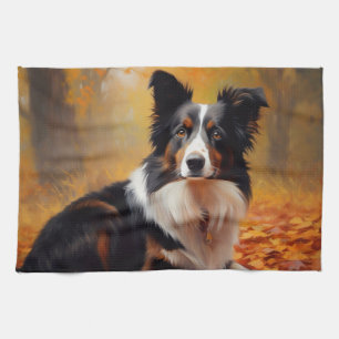 Linge De Cuisine Collie frontalier à l'automne Feuilles automne Ins