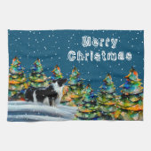 Linge De Cuisine Collie frontalier en hiver Forêt de neige Arbre de (Horizontal)