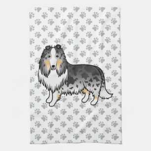 Linge De Cuisine Collie Rough Merle Bleu Chien de Dessin Animé Mign