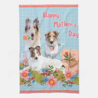 Linge De Cuisine Collies et fleurs pour la fête des mères